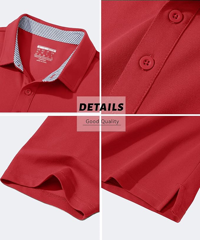 MAGCOMSEN Men's Polo Shirts Short Sleeve Cotton Pique 3 Button Classic Fit Casual T-Shirt Performance Golf Shirts
