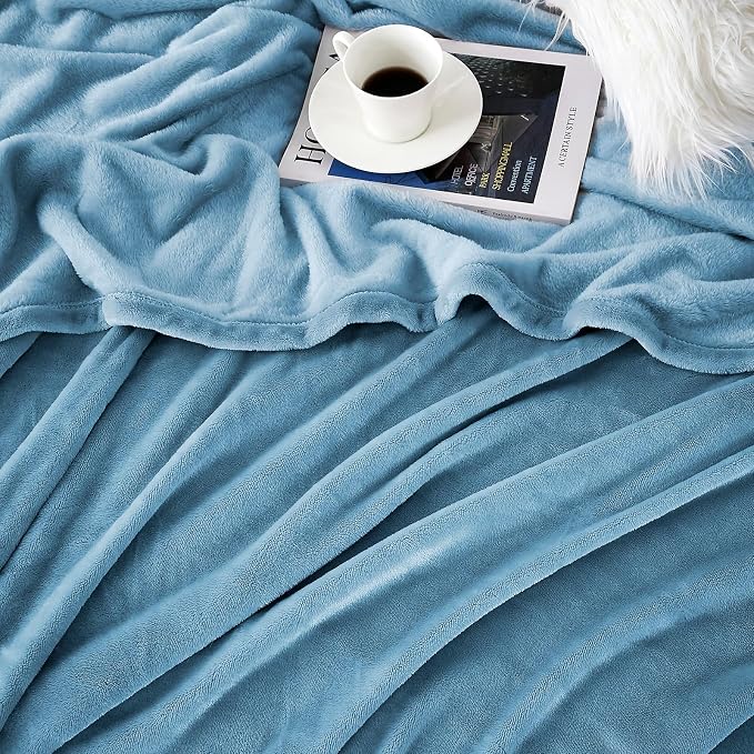 Hansleep Throw Washed Blue Fleece Blanket, Soft Flannel Bed Blanket | Fuzzy Cozy Blanket 50x60 Inches, Multi-use for Bed, Sofa, Couch, Travel, Camping, All Season Warm Lightweight Cover