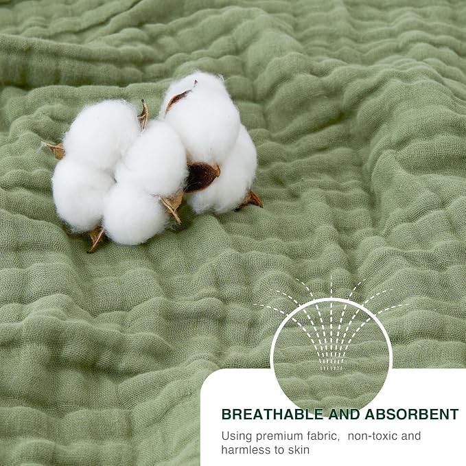 Love's cabin 100% Cotton Muslin Blanket, 6 Layer Lightweight Breathable Gauze Throw Blanket 50 x 60 Inches, Soft All Season Blanket for Couch, Bed, Sofa, Sage Green