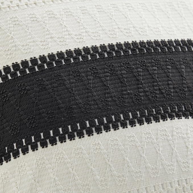 2pk Boho Pillow Covers 20x20, Natural White/Contrast/Black | 100% Organic Cotton Body, Stripe Embroidery, Farmhouse Decorative Cushion Covers for Sofa Bed Living Room Home Decor