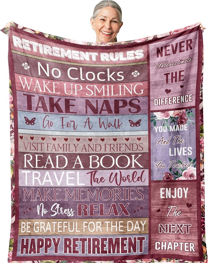 Retirement Gift for Woman, Best Retired Gifts for Women/Men 2026, Retire Gift Ideas, Funny Presents for Retirement Coworker/Teacher/Nurse/Mom, Soft Blanket 60x50in