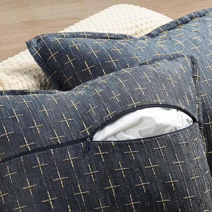 Pillow Covers 16x16 Set of 2 Soft Polyester Textured Pillow Covers with Stylish Flange Edge Cozy Farmhouse Throw Pillows for Couch Bed Sofa Living Room