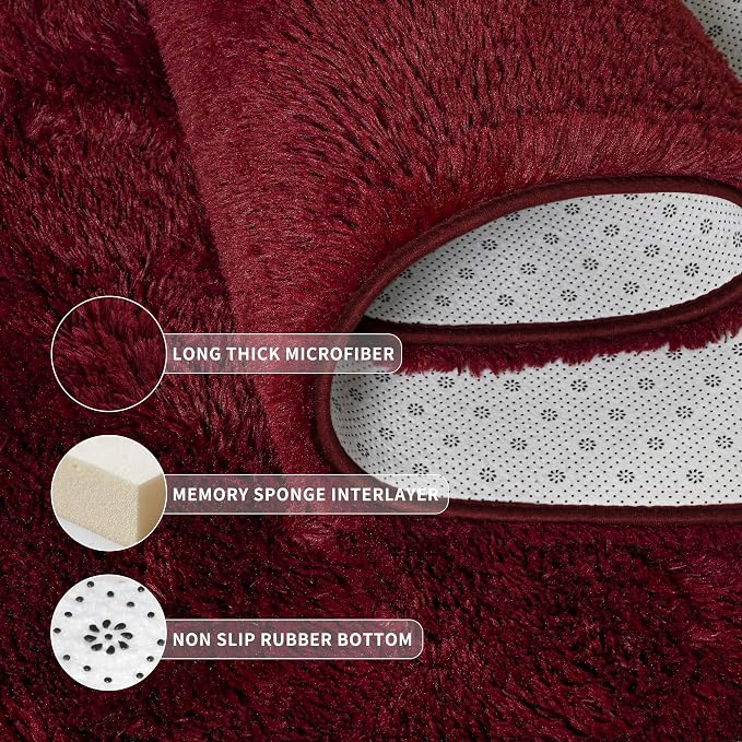Tepook Fluffy Burgundy Rugs for Living Room, 5x8 Dark Red Area Rug for Bedroom, Soft Shaggy Plush Floor Carpet for Kids Girls Boys Room, Indoor Non Slip and Washable Carpets for Nursery Home Decor