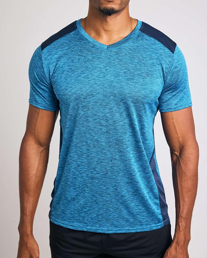 5 Pack Men's Dry Fit V Neck Gym Workout T Shirts Athletic Moisture Wicking | Cooling, Quick Dry, Breathable, Short Sleeve, Exercise, Cycling, Sports, Outdoor, Fitness, Golf, Crossfit, Hiking, Tennis