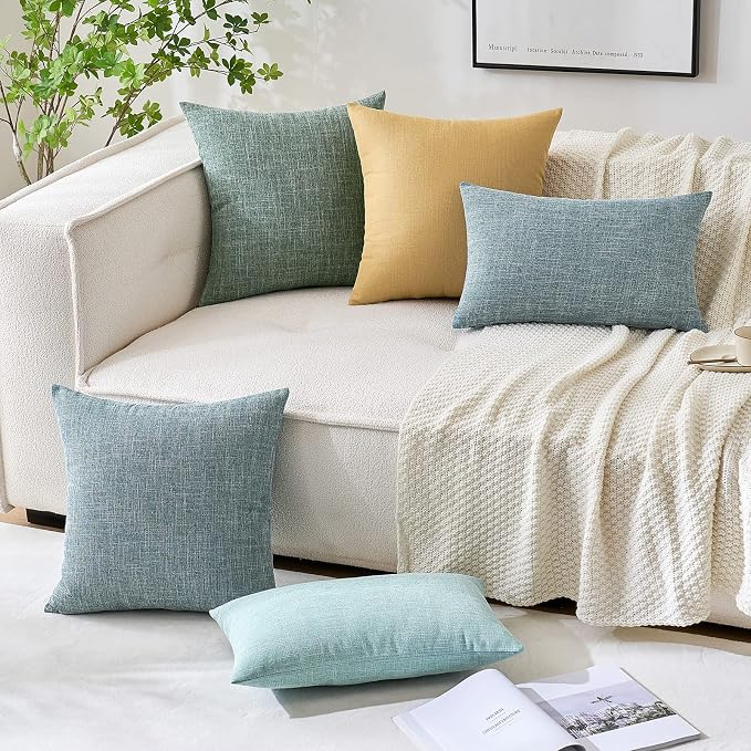 MIULEE Pack of 2 Decorative Linen Burlap Coastal Pillow Covers Farmhouse Boho Accent Pillowcases for Sofa Car Couch Bedroom Living Room Decor 12x20 Inch Teal