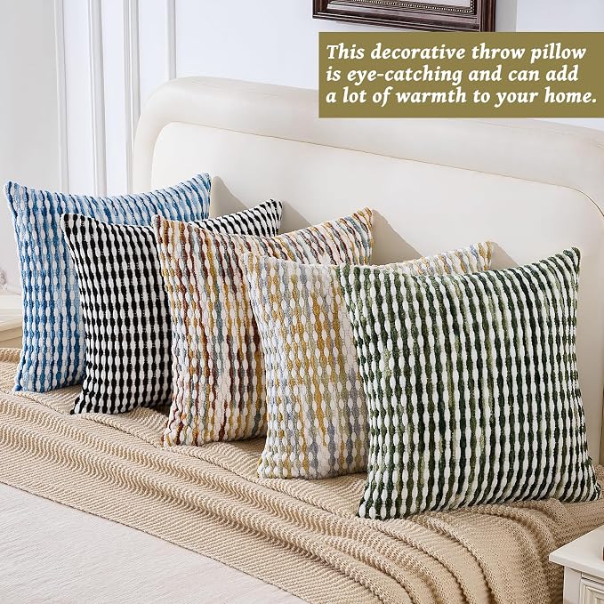 Set of 2 Boho Chenille Pillow Cover Decorative Tufted Pillowcase for Couch Bed Sofa Bedroom Living Room Modern 18 x 18-Inch Sage Green