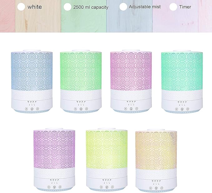 BlueHills Premium Set of 2 2500 ML Large Essential Oils Diffusers for Big Rooms High Mist Output XL Capacity Adjustable Cool Mist Great Gift – Value Pack of 2 Dark Wood Grain and Decorative Design