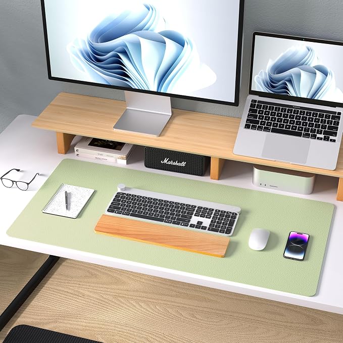 Aothia Leather Desk Pad Protector, Office Desk Mat, Large Mouse Pad, Non-Slip PU Leather Desk Blotter, Laptop Desk Pad, Waterproof Desk Writing Pad for Office and Home (48"x17", Grass Green)