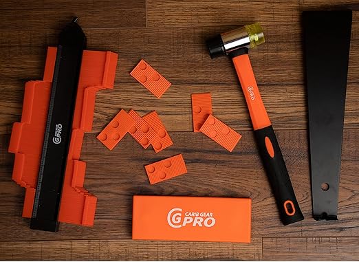 Carib Gear Pro Professional Laminate Flooring Tools Installation Kit with Tapping Block, Rubber Mallet, 44 pcs Pull Bar, and 40 pcs Spacers for Vinyl Plank, LVP, and Hardwood Laminate Floor