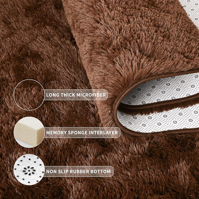 Tepook 5x8 Brown Area Rugs for Living Room Bedroom, Soft Fluffy Plush Shaggy Girls Boys Kids Room Rug, Shag Upgrade Non-Slip Throw Carpet for Dorms Nursery Classroom Home Decor