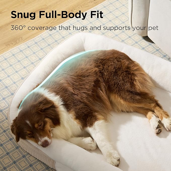 Bedsure XL Pro Orthopedic Dog Beds Large Sized Dog - 360° Oval Bolster Jumbo Dogs Bed for Senior Dogs with Waterproof Washable Cover, Extra Large Pet Sofa Couch with Ultra-Soft Fleece, Beige, 45"