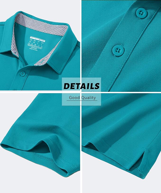MAGCOMSEN Men's Polo Shirts Short Sleeve Cotton Pique 3 Button Classic Fit Casual T-Shirt Performance Golf Shirts
