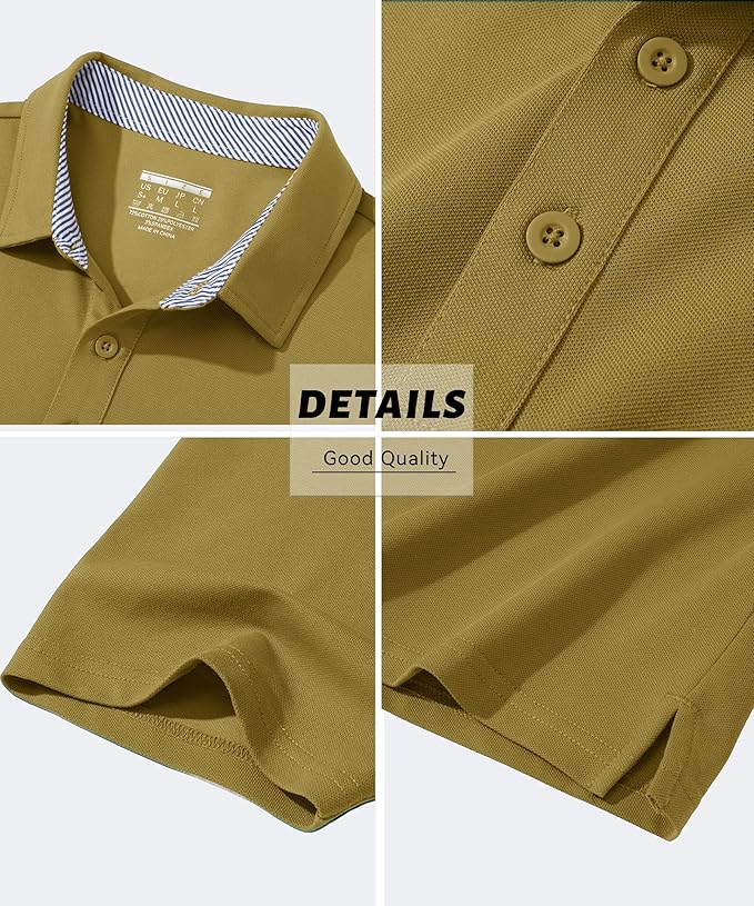 MAGCOMSEN Men's Polo Shirts Short Sleeve Cotton Pique 3 Button Classic Fit Casual T-Shirt Performance Golf Shirts