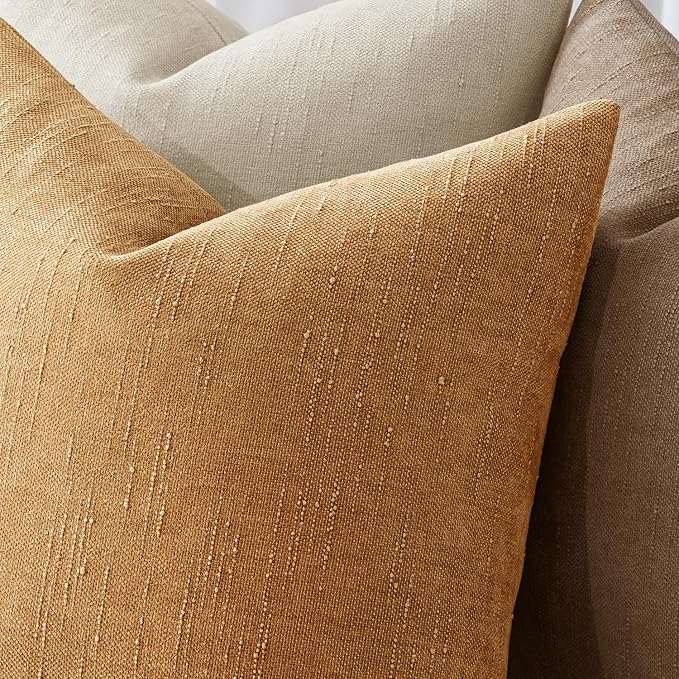 MIULEE 24x24 Inch Euro Textured Chenille Throw Pillow Covers Golden Brown | Pack of 2 Decorative Soft Throw Pillows,Solid Textured Cushion Covers,Modern Home Decor for Bed Couch Sofa Bedroom Livingroom