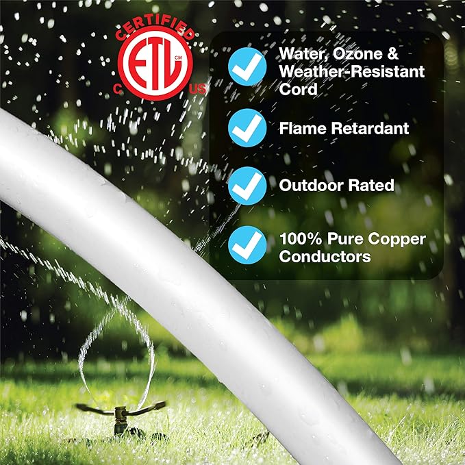 Clear Power 15 ft (2-Pack) Indoor/Outdoor Extension Cord 16/3 SJTW, White, Water, Weather Resistant & Flame Retardant, 3 Prong Grounded Plug, CP10206X2
