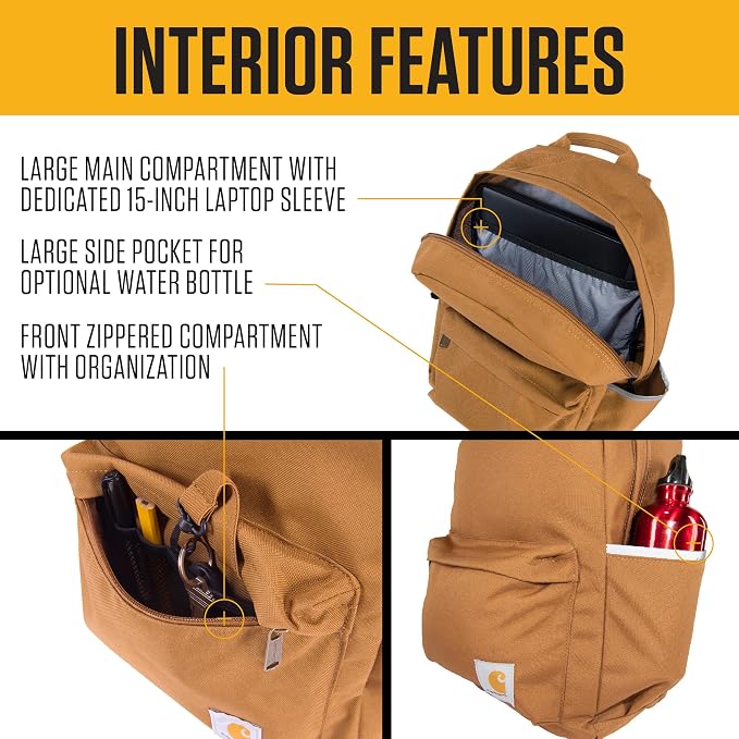 Carhartt Classic 21L Backpack Port | Classic Laptop, Water-Resistant Pack with 15 Laptop Sleeve and Organizational Compartments