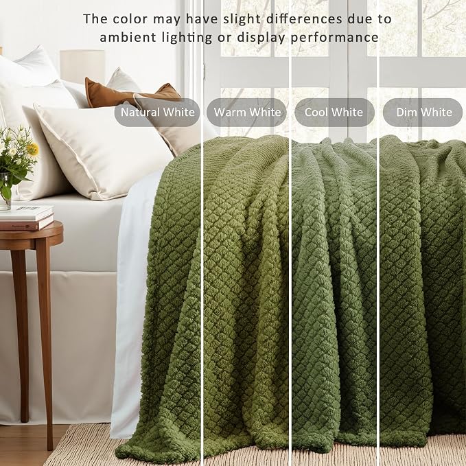 Exclusivo Mezcla Soft Fleece Throw Blanket for Couch, Olive Green | Jacquard Lightweight Cozy Throws for Bed, Sofa, Breathable Decorative Fuzzy Textured All Season Use, 50x60 Inches