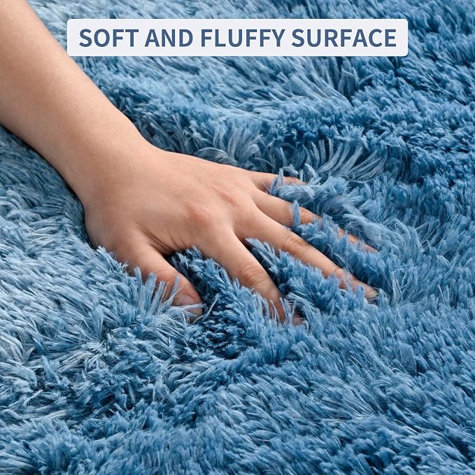 Tepook Soft Fluffy Rugs for Living Room, 5x8 Shaggy Area Rug for Bedroom, Modern Shag Rug Fuzzy Carpets for Kids, Plush Indoor Nursery Home Decor Rug with Non-Slip Bottom, Gradient Navy Blue