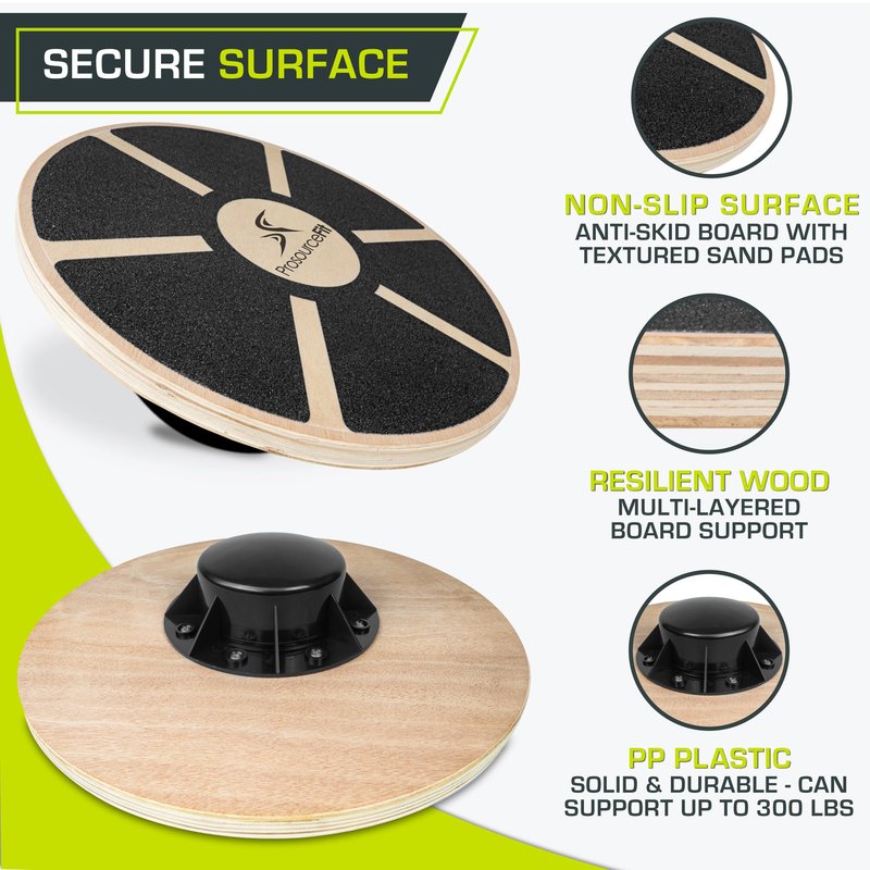 ProsourceFit Wooden Balance Board Non-Slip Wobble Core Trainer 15.75in (39.5cm) Diameter with 360 Rotation for Stability Training, Full Body Exercises, Physical Therapy, Black