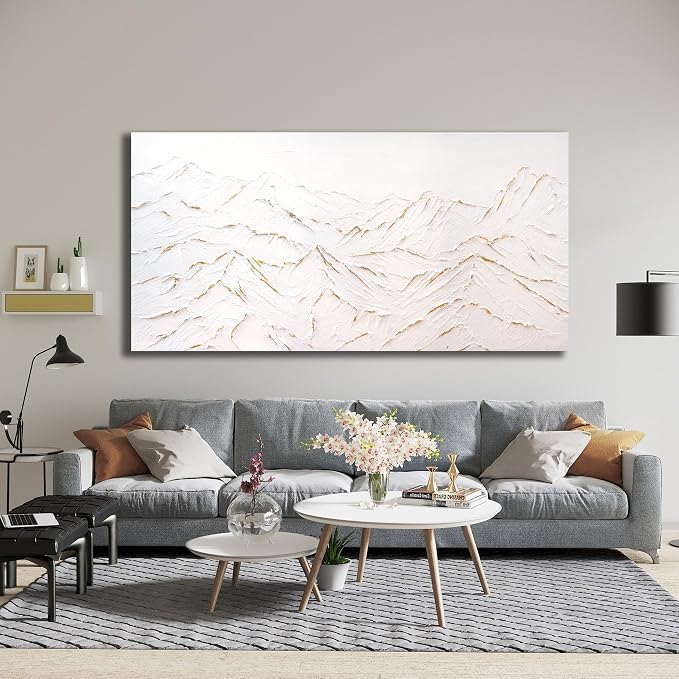 Belmrxne Large Abstract Mountain Wall Art White and Gold Wall Decor Aesthetic Canvas Painting Hanging Artwork for Living Room Bedroom Dining Room Office Home Decor 30x60 Inch