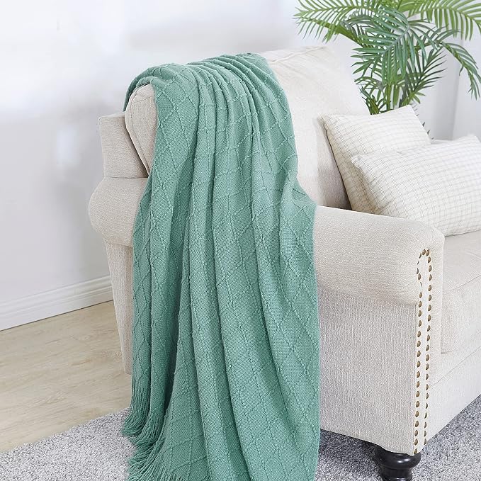 BOURINA Dark Cyan Throw Blanket 50x60 Inch Knitted Soft Throw Sofa Blanket | Knitted Throw Blanket 50x60 Inches, Soft Lightweight Boho Weave Throw Decorative Couch Blanket for Living Room Bedroom Chair