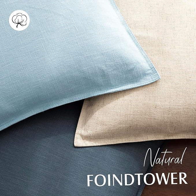Foindtower Pack of 2, Decorative Linen Solid Throw Pillow Covers Soft Accent Euro Cushion Case Farmhouse Neutral Pillowcase for Chair Couch Sofa Bedroom Living Room Home Decor 20 x 20 Inch Light Blue