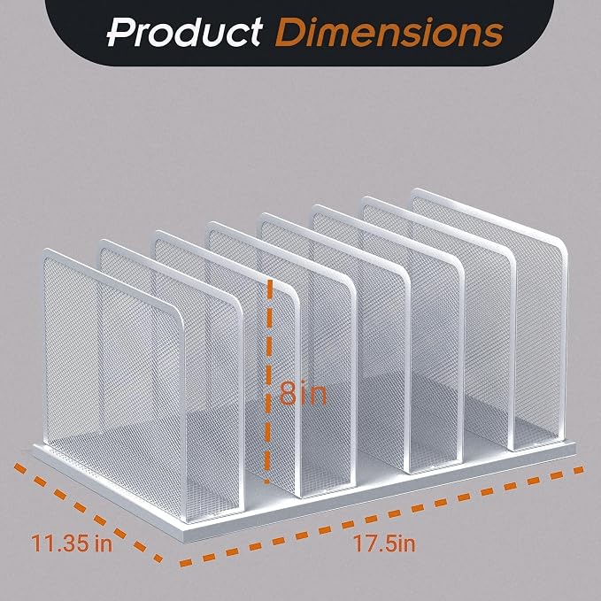 Kuntine.B 7-Section Upright Desk File Organizer Silver 1 Pack | Vertical, Mesh, Metal, Assembly, Stability, Sturdiness, Organization, Standing