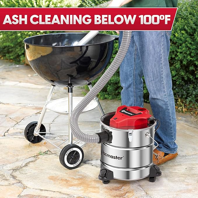 Vacmaster Vac EAV508S 1102 5-Gallon 3.5 Peak HP Premium Stainless Steel Ash Vacuum, Red Edition