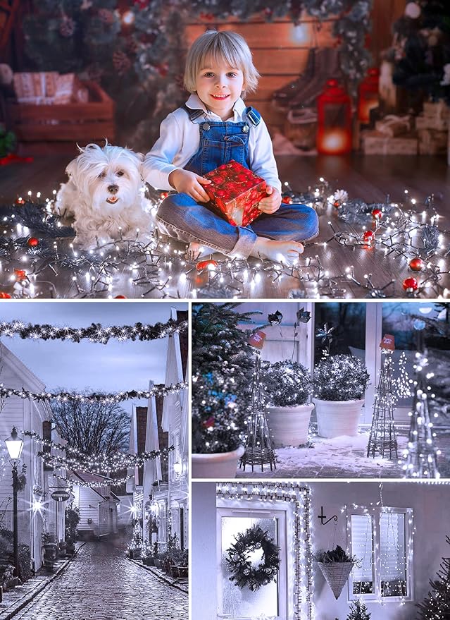 Minetom Solar String Lights Outdoor - 40FT 100 LED String Lights Solar Powered with 8 Lighting Modes, Waterproof Patio Lights, Outdoor Solar Lights for Outside Tree Garden Balcony Gazebo, Pure White
