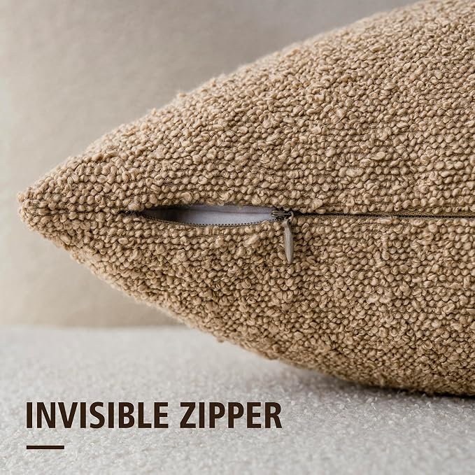 Foindtower Pack of 2 Textured Boucle Throw Pillow Covers Accent Solid Lumbar Pillow Cases Cozy Soft Decorative Couch Cushion Case for Chair Sofa Bedroom Living Room Home Decor, 12 x 20 Inch,Camel