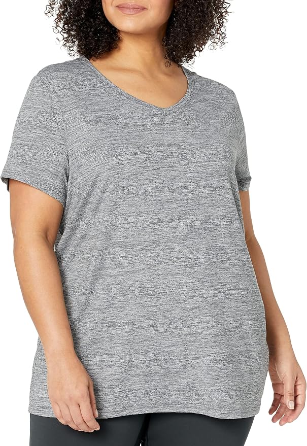 Amazon Essentials Women's Active Quick Dry Tech Stretch Short-Sleeve V-Neck T-Shirt (Available in Plus Size), Pack of 2