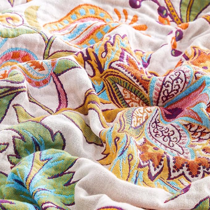 XIBLC Boho Throw Blanket for Bed, 100% Cotton Soft Rustic Quilt Fall Blanket, 50"x60" Floral Printed Farmhouse Decor Bed Blankets, All Season Rustic Reversible Bohemian Throw Quilt