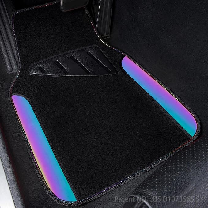 CAR PASS Chameleon Iridescent Reflective PU Leather&Waterproof Universal Carpet car Floor mats,Fit for 95% Suvs,Sedans,Vans,Trucks&Car Mat for Women(Reflective Color Change)
