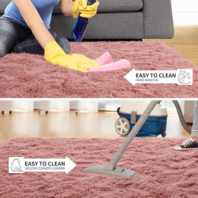 Tepook Blush Pink Area Rugs for Living Room Girls Bedroom, 4x6 Fluffy Shaggy Dusty Pink Rug for Kids Room Playroom, Plush Shag Non-Slip Carpet for Nursery Dorm Classroom, Cute Rose Beige Rug