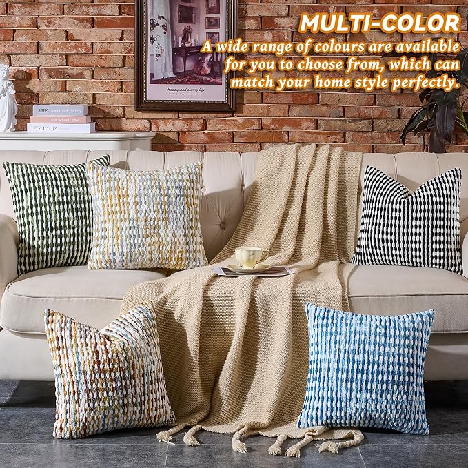 Boho Chenille Pillow Cover Decorative Tufted Pillowcase for Couch Bed Sofa Bedroom Living Room Modern 20 x 20-Inch Sage Green