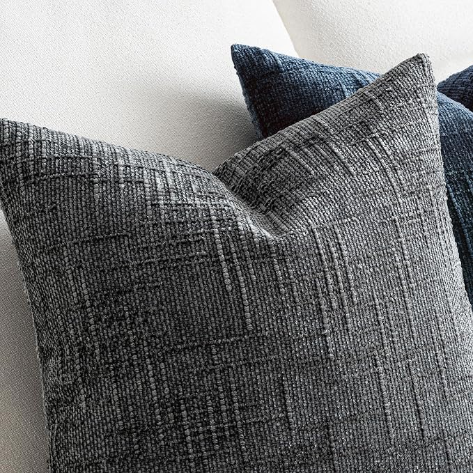 MIULEE Chenille Textured Throw Pillow Covers Dark Grey 18x18 Set of 2 | Slubby Decorative Pillows, Boho Farmhouse Home Decor, Modern Neutral Cushion Covers for Couch Sofa Bed Living Room