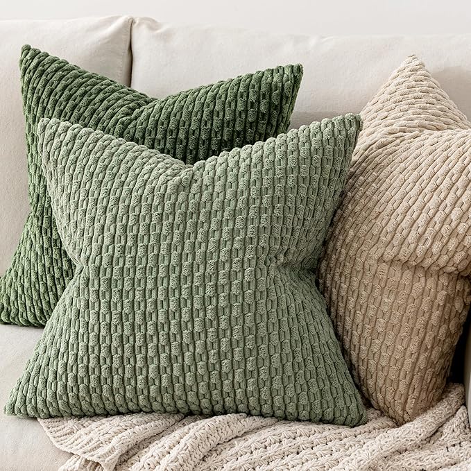 MIULEE Decorative Throw Pillow Covers 20x20 Sage Green Textured Corduroy | Pack of 2 Striped Pillow Covers Modern Farmhouse Home Decor for Couch Bed Sofa Living Room