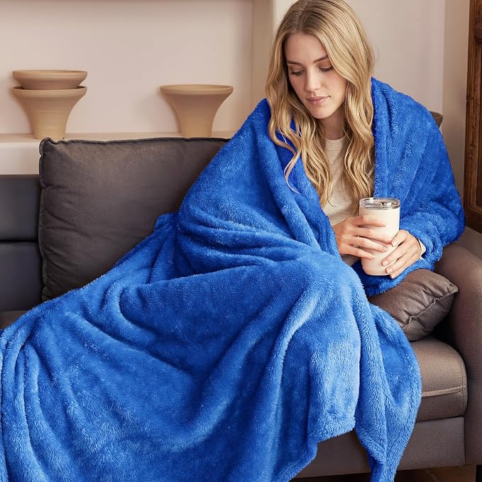 Exclusivo Mezcla Fuzzy Plush Fleece Bed Blanket Queen Size, Cobalt Blue | 90x90 Inches, Super Soft and Cozy Bed Blanket, Fluffy Decorative Bedding for Livingroom, Bedroom, All Season