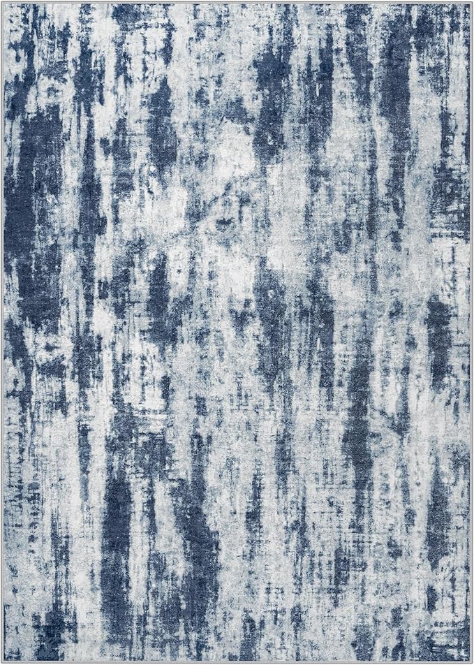 10x14 Area Rugs Washable Rug: Modern Abstract Living Room Rug Soft Anti-Skid Thin Carpet Indoor Floor Non-Shedding Carpets for Bedroom Dining Room Farmhouse Nursery Home Office Blue Grey
