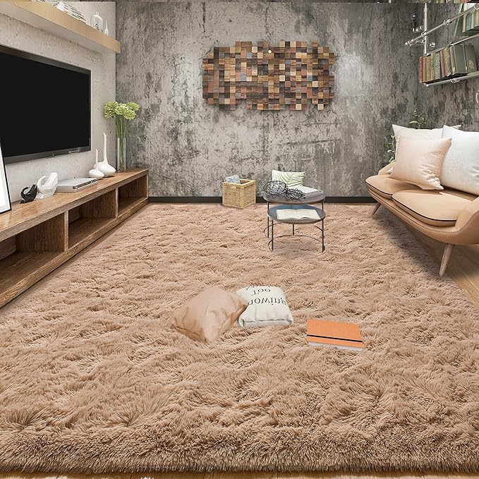 Tepook Super Soft Fluffy Rugs for Living Room, Area Rugs 8x10 for Bedroom, Modern Shaggy Rug Fuzzy Carpets for Kids, Plush Indoor Nursery Home Decor Rug with Non-Slip Bottom, Beige
