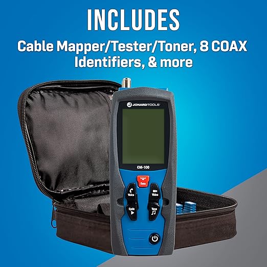 Jonard Tools CM-100 Cable Mapper Pro with 8 Network and 8 Coax Cable Identifiers, Black