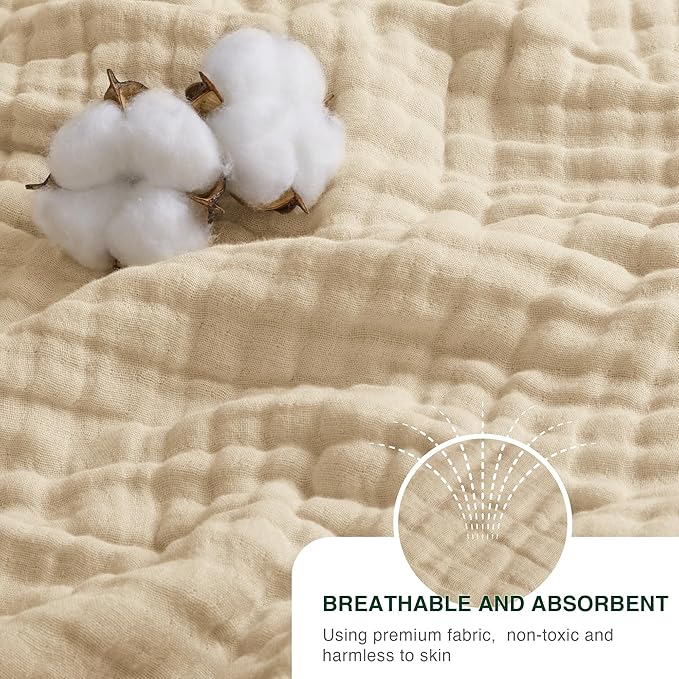 Love's cabin 100% Cotton Muslin Blanket, 6 Layer Lightweight Breathable Gauze Throw Blanket 50 x 60 Inches, Soft All Season Blanket for Couch, Bed, Sofa, Khaki