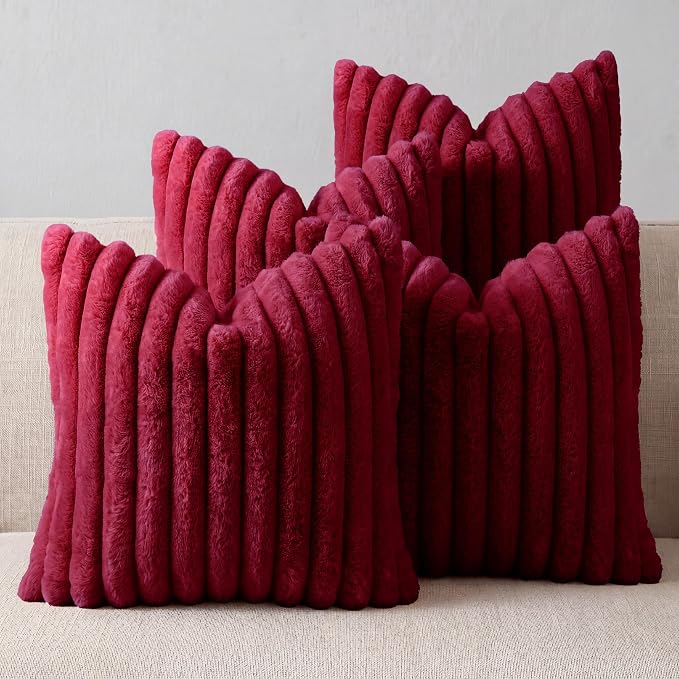 Red Throw Pillow Covers 18 x 18 Set of 4, Cute Boho Throw Pillow Cover for Couch/Bed, Decorative Pillows Covers for Sofa/Bed, Accent Pillow Covers for Living Room, Rustic/Home/Room Decor