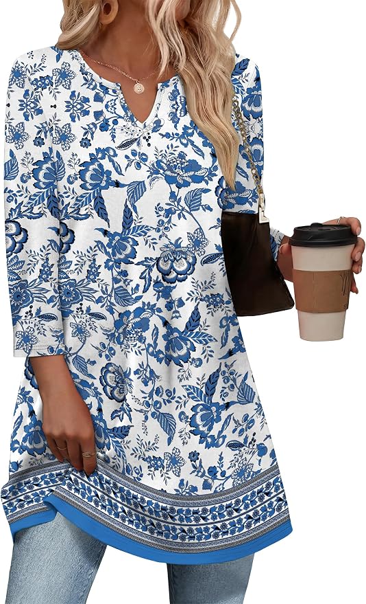 OFEEFAN Summer Boho Tops For Women 3/4 Length Sleeve Womens Tops Vacation Outfits