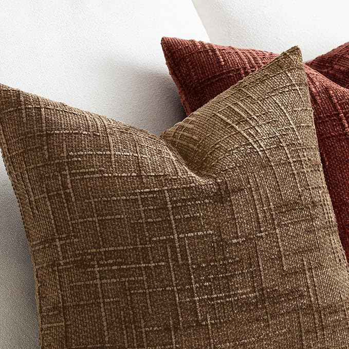 MIULEE Chenille Textured Fall Throw Pillow Covers Toffee 20x20 Set of 2 | Slubby Decorative Pillows, Boho Farmhouse Rustic Home Decor, Modern Neutral Cushion Covers for Couch Sofa Bed Living Room