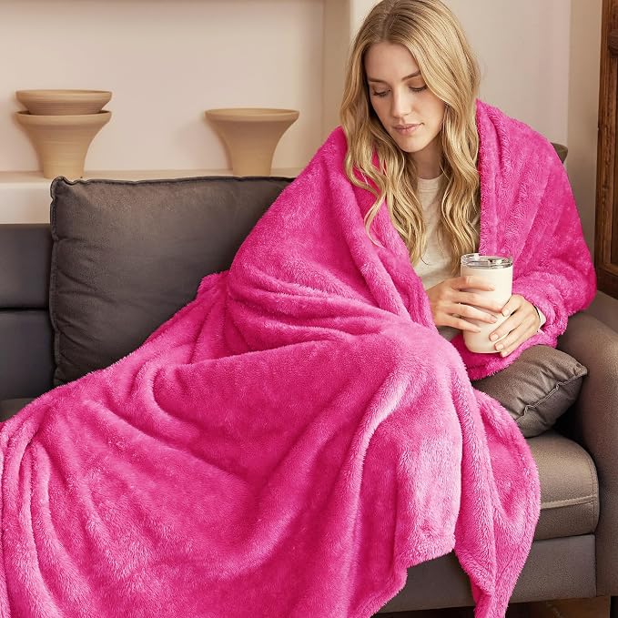 Exclusivo Mezcla Fuzzy Plush Fleece Bed Blanket Queen Size, Hot Pink | 90x90 Inches, Super Soft and Cozy Bed Blanket, Fluffy Decorative Bedding for Livingroom, Bedroom, All Season