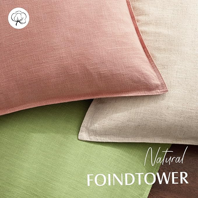 Foindtower Pack of 2, Decorative Linen Solid Throw Pillow Covers Soft Accent Euro Cushion Case Boho Farmhouse Pillowcase for Chair Couch Sofa Bedroom Living Room Home Decor 24 x 24 Inch Coral Pink