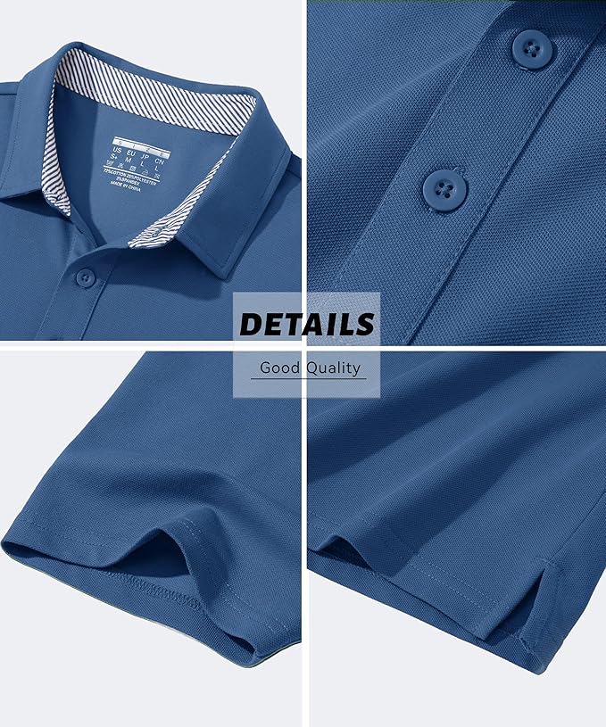 MAGCOMSEN Men's Polo Shirts Short Sleeve Cotton Pique 3 Button Classic Fit Casual T-Shirt Performance Golf Shirts