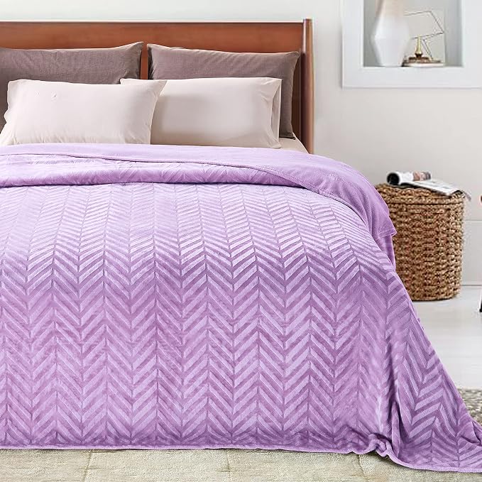 Whale Flotilla Flannel Fleece Fall Bed Blanket Twin XL Size, Lilac | Lightweight Breathable Soft Bedspread, Plush Fluffy Coverlet Chevron Design Decorative Blanket for Home Life, 90x66 Inch