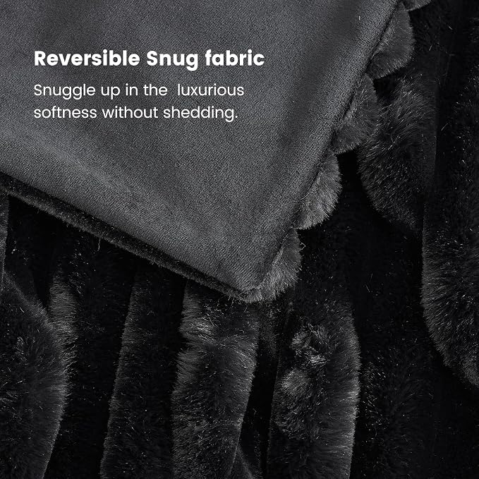 Cozy Bliss Faux Fur Throw Blanket for Couch, Cozy Warm Plush Striped Blanket for Sofa Bedroom Living Room,60 * 80 Inches Black